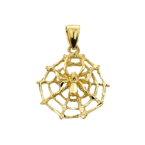 10K Solid Fine Yellow Gold Spider Web Charm Pendant Necklace 16" 18" 20" 22"