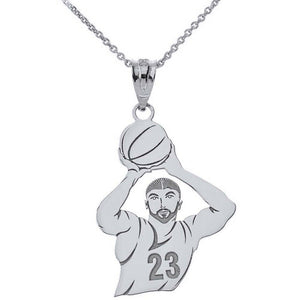 Personalized Engrave Name Number Silver Basketball Player Pendant Necklace