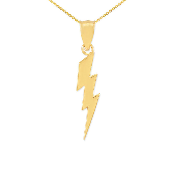 14k Solid Gold Thunderbolt Power Pendant Necklace Thor Zeus Greek God Lighting