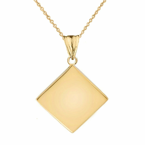 Solid 14k Yellow Gold Simple Diamond Shaped Mini Plain Pendant Necklace
