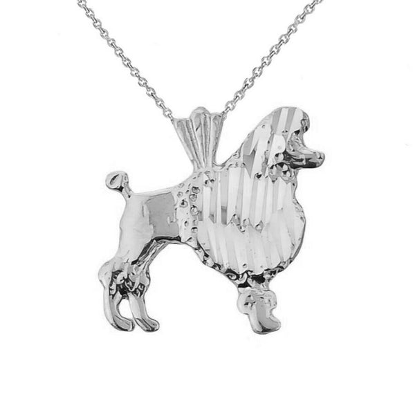 925 Sterling Silver Diamond Cut Poodle Charm Pendant Necklace