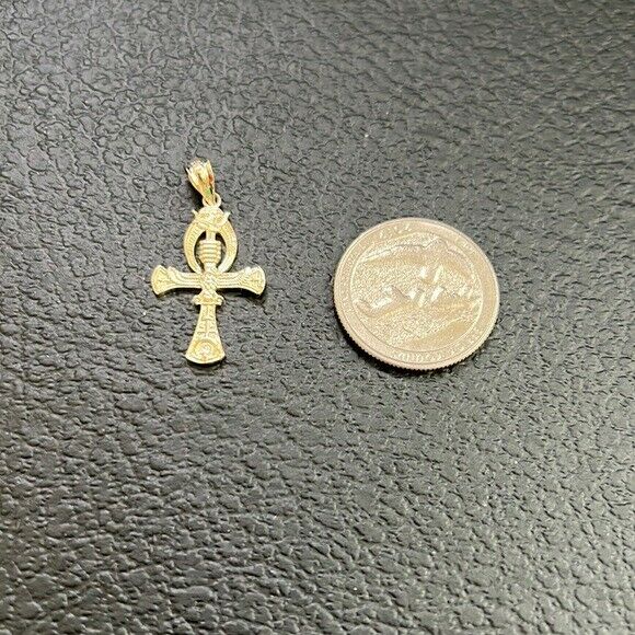 10K Solid Gold Egyptian Ankh 3D Pendant Necklace - Yellow, Rose, or White Gold
