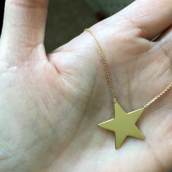 14K Solid Gold Star Necklace - Minimalist Yellow Adjustable 16"-18"