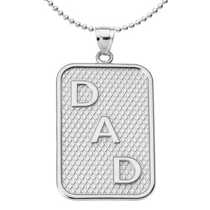 925 Sterling Silver "DAD" Engrave Rectangle Pendant Necklace Father's Day