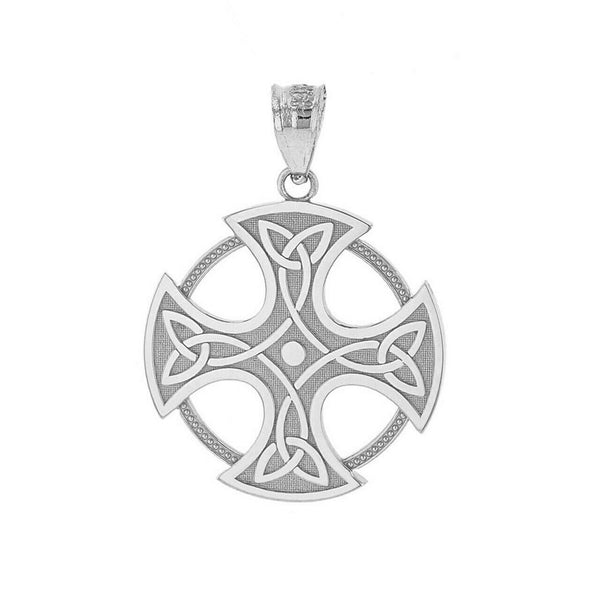 .925 Sterling Silver Trinity Knot Celtic Cross Irish Pendant Necklace
