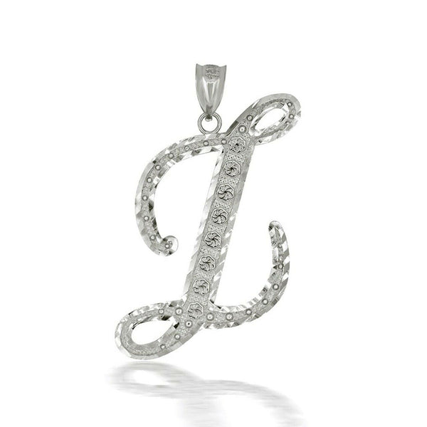 925 Sterling Silver Cursive Initial Letter L Pendant Necklace