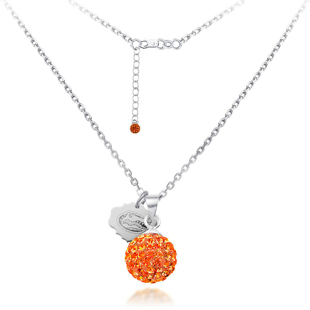 University of Florida Crystal Ball Sphere Necklace - Fine Silver Licensed UF