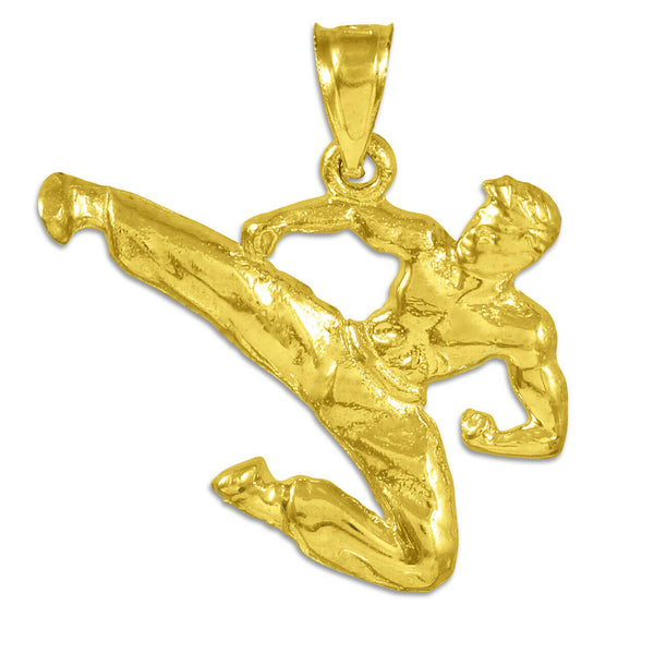 14k Solid Yellow Gold Male Martial Arts Karate Sports Pendant Necklace