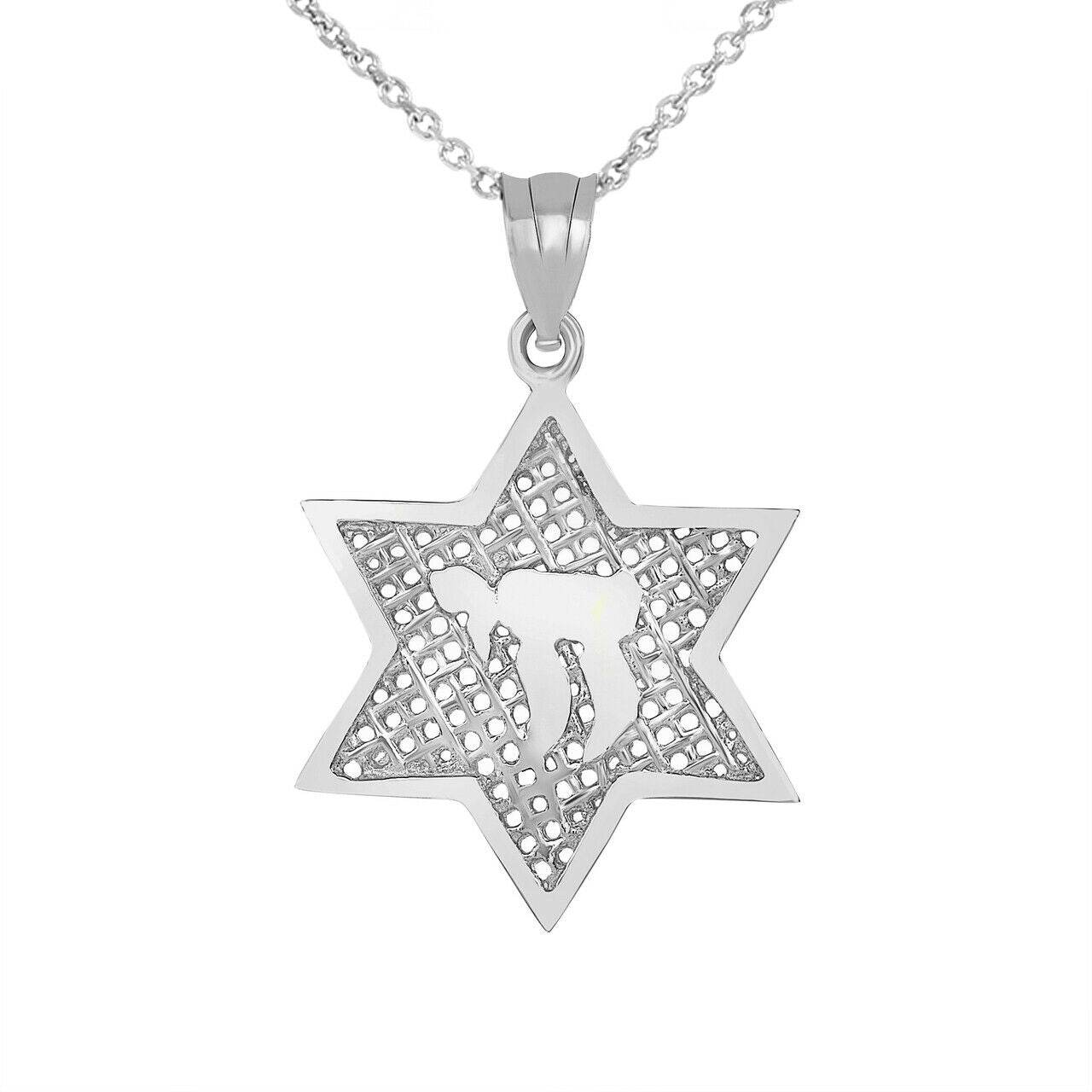 925 Sterling Silver Religious Jewish Star of David with Chai Pendant Necklace