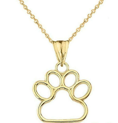 10k Yellow Gold Dog Paw Print Small Dainty Pendant Necklace Pet Animal foot 0.66