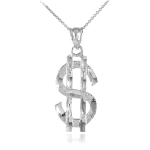 925 Sterling Silver Bling Bling Diamond Cut Dollar Sign Money Pendant Necklace
