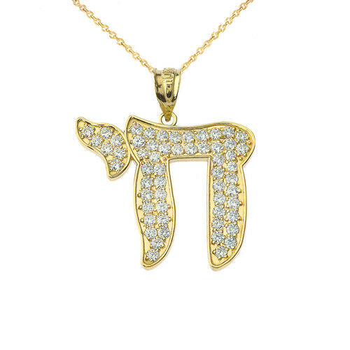 10k Solid Gold CZ Chic Chai (0.9") Pendant Necklace - Yellow, Rose, White