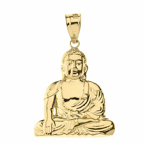 14k Yellow Gold Zen Buddhist Meditation Buddha Pendant Necklace (Medium, Large)