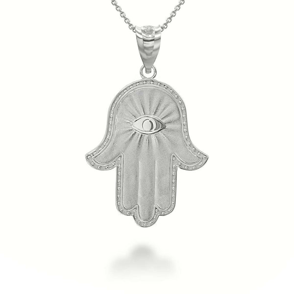.925 Sterling Silver Hamsa All Seeing Eye Pendant Necklace