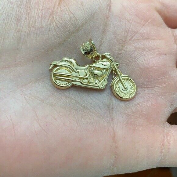 10k Yellow Gold Motorcycle Chopper Custom Harley Bike Davidson Pendant