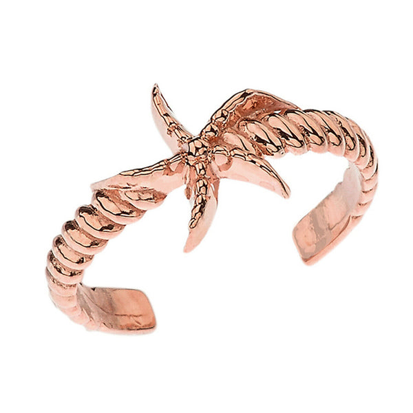 Starfish Toe Knuckle Ring in 10K Solid Yellow White Rose Gold Adjustable