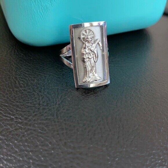 925 Sterling Silver Santa Muerte Grim Reaper Fancy Ring 0.9 Inch