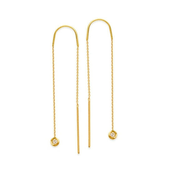 14K Solid White Gold Natural Diamond Round Chain Threader Earrings