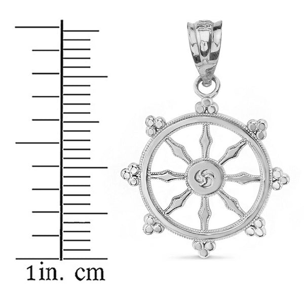 925 Sterling Silver Buddhism Dharmachakra Dharma Wheel Pendant Necklace
