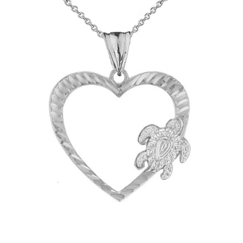 Hawaiian Honu Turtle Heart Pendant Necklace in 925 Sterling Silver Made in USA