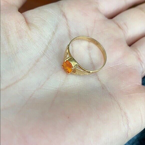 14K Solid Real Gold November Topaz CZ Yellow Birthstone Ring Size 6.5