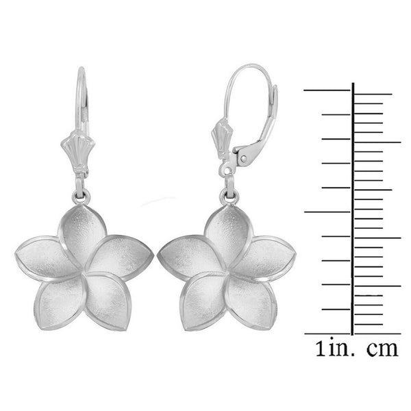 Sterling Silver Five Petal Plumeria Flower Matte Earrings Set Small Medium Large