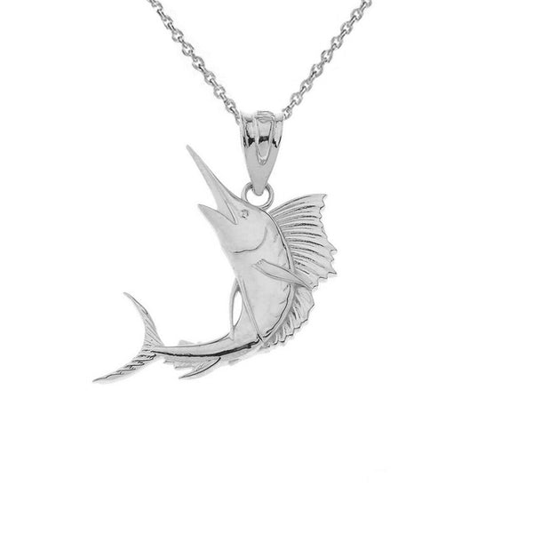 14K Solid Gold Swordfish Pendant Necklace - Yellow, Rose, or White Gold