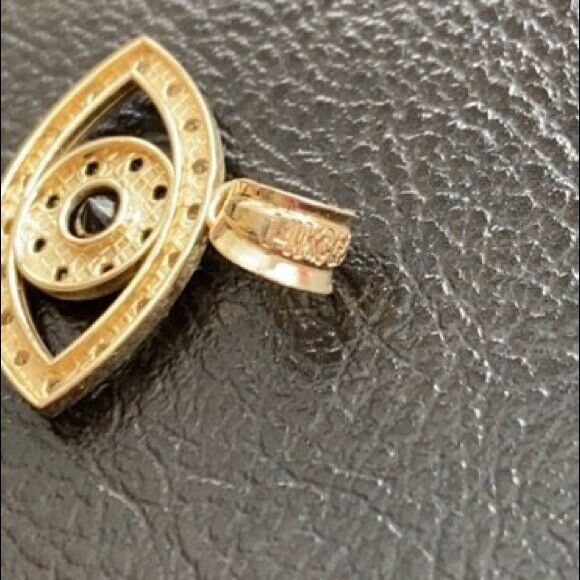 14k Real White Gold Evil Eye with 16 Clear and 8 Black Diamond Pendant Necklace