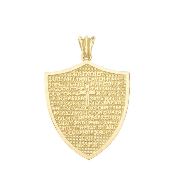 14k Solid Gold The Lord’s Prayer Shield Medallion Pendant Necklace - Yellow
