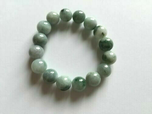 NWOT Round Beads Jade Bangle Bracelet - White Green - Heavy