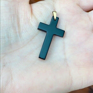 Real Yellow Gold Black Cross Religious Pendant - PP22