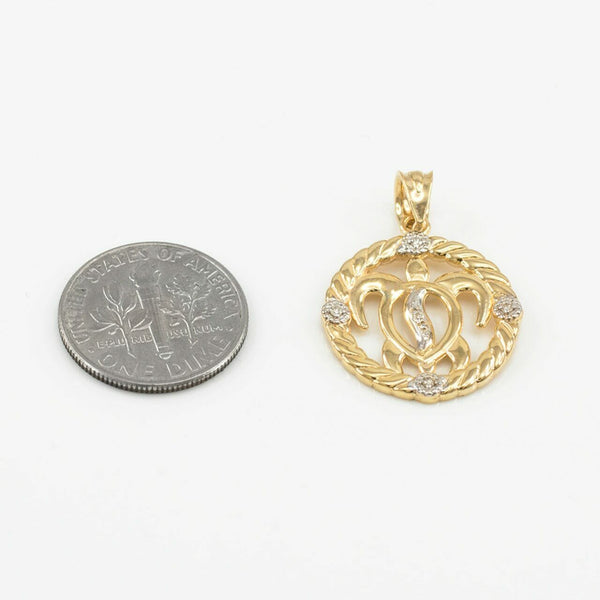 Solid 14k Real Gold Diamonds Lucky Hawaiian Honu Sea Turtle Pendant Necklace