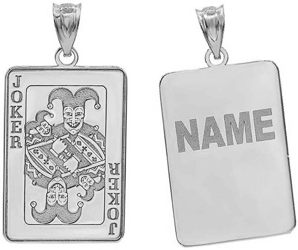 Personalized Engrave Name Silver Joker Playing Card Poker Pendant Necklace