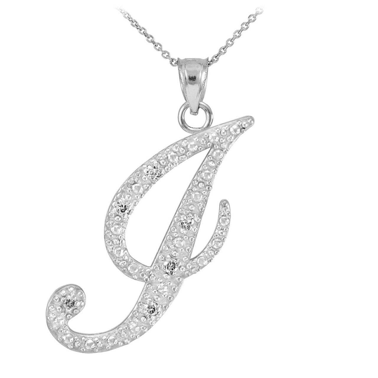 Personalized 925 Sterling Silver CZ Initial Script Letter J Pendant Necklace