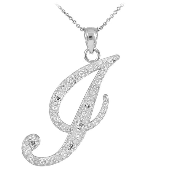 Personalized 925 Sterling Silver CZ Initial Script Letter J Pendant Necklace