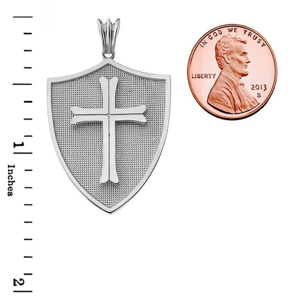 925 Sterling Silver Crusader Shield Cross Pendant Necklace 16", 18", 20", 22"