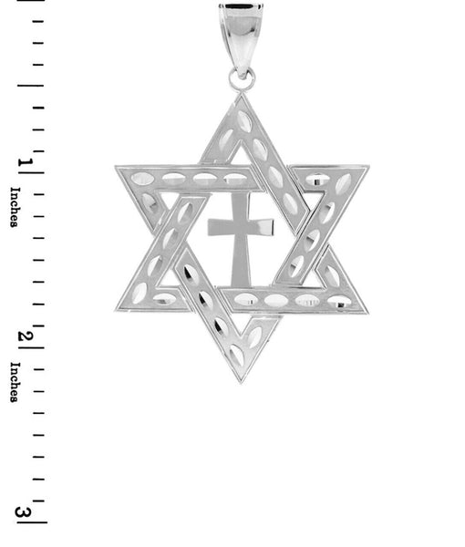 925 Sterling Silver Jewish Star of David With Cross Pendant Necklace Large 2.2"