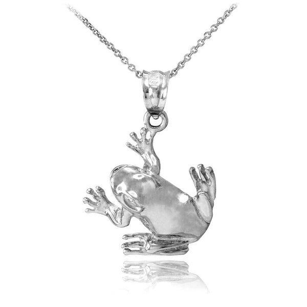 925 Sterling Silver Frog Charm Pendant Necklace