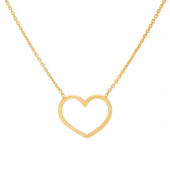 14K Solid White Gold Open Heart Cut Out Necklace - Minimalist  Adjustable