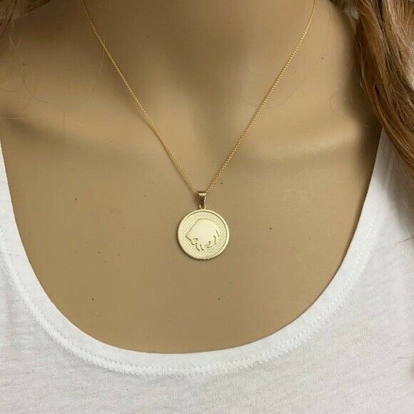 10K Solid Gold Leo Zodiac Sign Disc Round Pendant Necklace 16" 18" 20" 22"