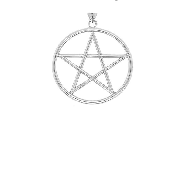 Small Solid 10k White Gold Pentagram Friendship Pendant Necklace