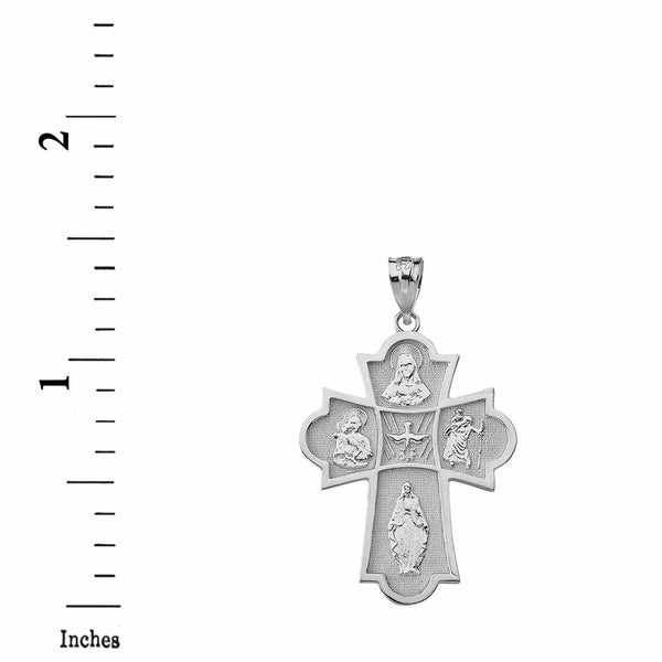 925 Sterling Silver Catholic Holy Spirit Four Way Cross Pendant Necklace