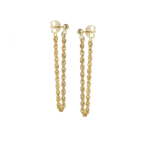 14K Solid Yellow Gold Fancy Twist Rope Chain Dangle Drop Post Earrings -