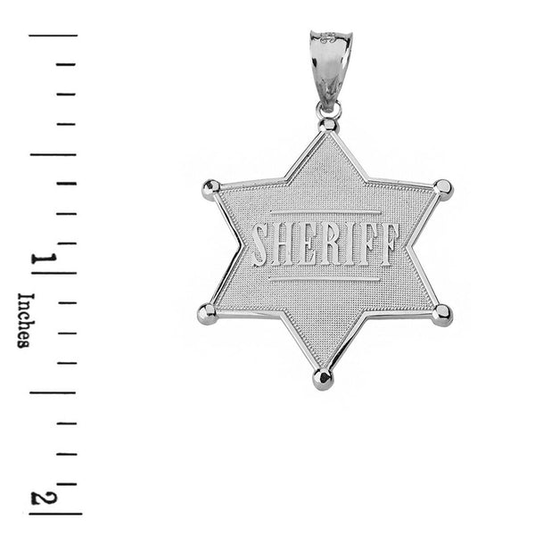 925 Sterling Silver Sheriff Badge 6 Point Star Pendant Necklace