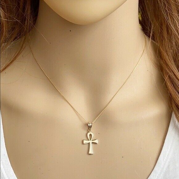 14k Yellow Gold Ancient Egyptian Ankh Cross Eternal Life Pendant Necklace