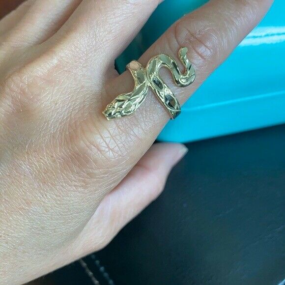 10K Yellow Gold Diamond Cut Scale Shape Snake Ring