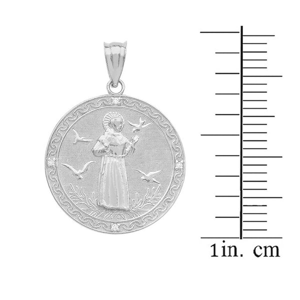 925 Sterling Silver Saint Francis of Assisi Circle Medallion Pendant Necklace
