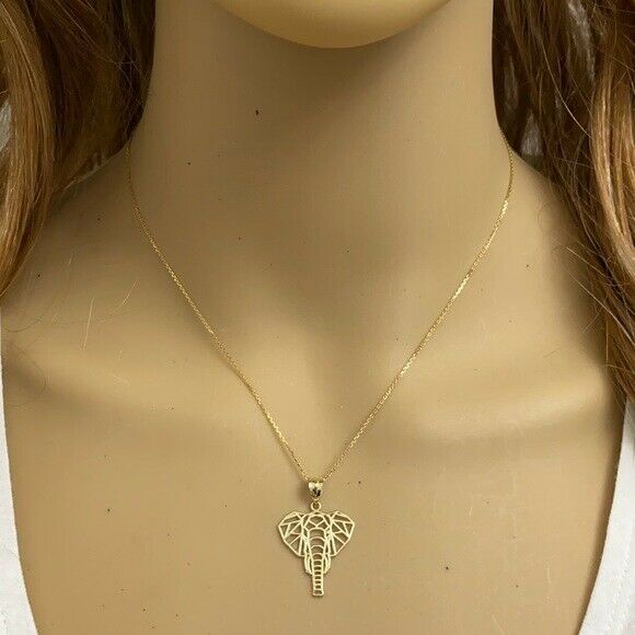 10k Solid Real Yellow Gold Origami Elephant Pendant Necklace 16" 18" 20" 22"