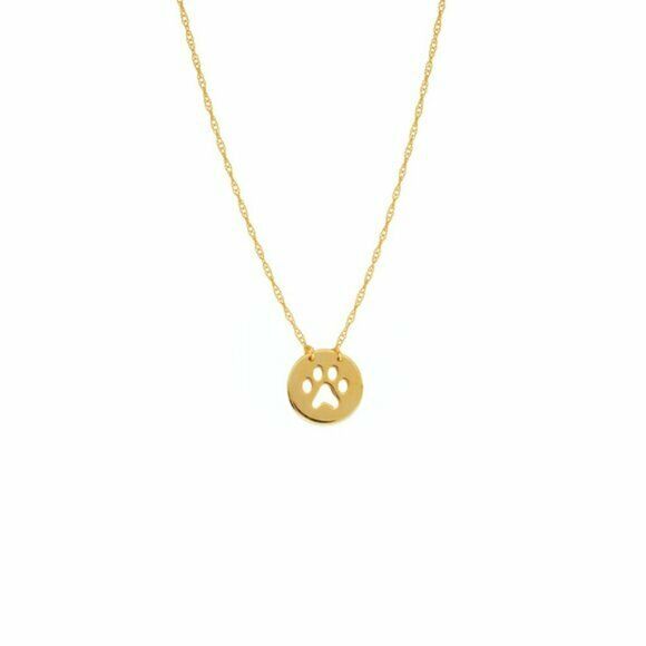 14K Solid Gold Mini Disk Disc Paw Print Dainty Necklace - Minimalist 16"-18"