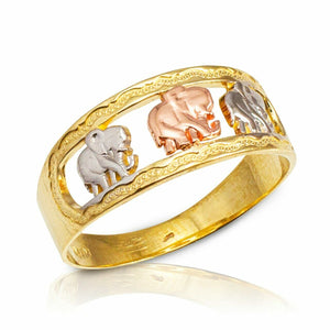 10k Solid Gold Tri-Tone Solid Gold Elephant Caravan Openwork Ring All any Size